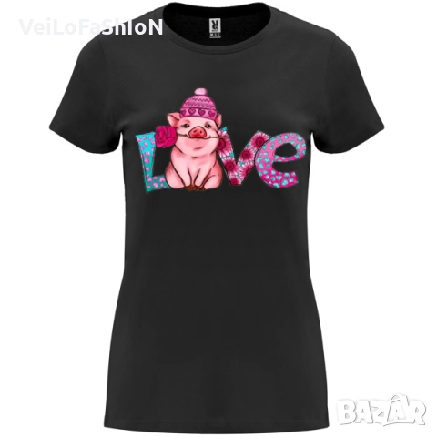 Нова дамска забавна тениска LOVE с прасенце, в три цвята, снимка 3 - Тениски - 48811829