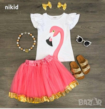 Детски туту сет Фламинго с туту от тюл и блузка