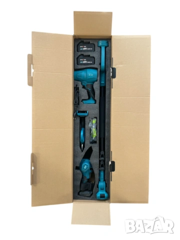 Комплект 4в1 акумулаторен инструмент - духалка, лозарска ножица, резачка 15 см с маслен филтър, снимка 2 - Градинска техника - 53110120