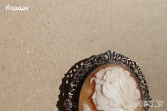 Сребърна английска брошка с камея, снимка 5 - Колиета, медальони, синджири - 47812946