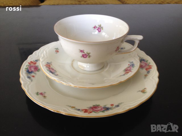 Schönwald 1935 г. Нов немски комплект трио за чай/кафе и десерт, чаша и 2 чинии, сервиз, сет, чиния , снимка 3 - Антикварни и старинни предмети - 33422815