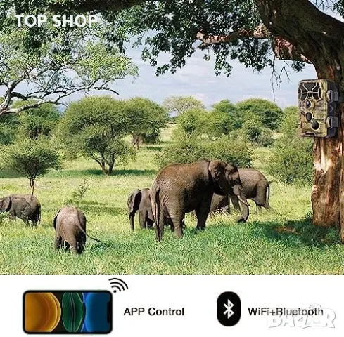 Нова WiFi камера за дива природа лов 30MP Bluetooth нощно виждане, снимка 2 - IP камери - 49970915