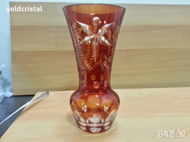 стара кристална ваза цветен червен кристал Бохемия , снимка 2 - Антикварни и старинни предмети - 49691645