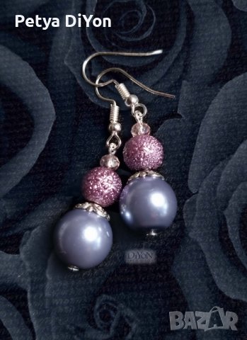 Комплект луксозен за бал с перли колие гривна и обеци в лилаво, снимка 3 - Бижутерийни комплекти - 38220966