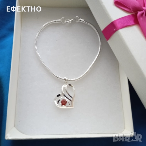 Сребърна, дамска гривна със сърце/ плочка. 10 различни модели. В кутия за подарък., снимка 9 - Гривни - 14580920