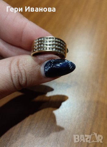 Дамски златен пръстен тип халка с диаманти, снимка 3 - Пръстени - 44099966