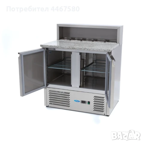 Професионална хладилна маса с GN витрина – 285 литра, 0°C до +10°C, 5 контейнера GN 1/6, снимка 4 - Обзавеждане на кухня - 51363315