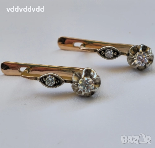 СССР златни обеци с Якутски Диаманти , снимка 9 - Обеци - 51813351