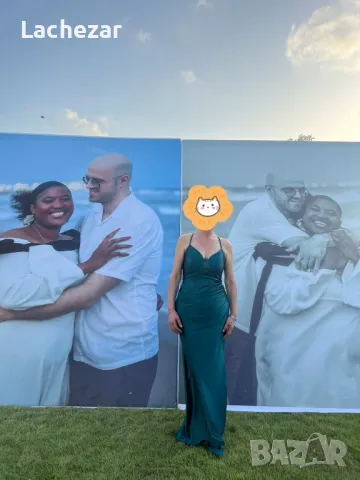 Дълга рокля от сатен, обувки и чанта , снимка 7 - Рокли - 50024588