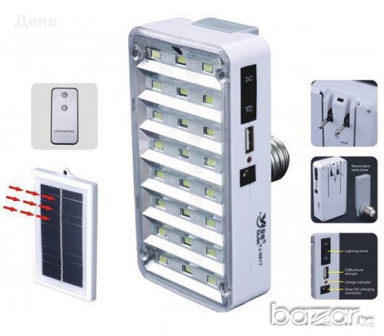 Соларна LED лампа с дистанционно управление и изнесен соларен панел + авариен режим КОД 9817, снимка 4 - Лед осветление - 26867785