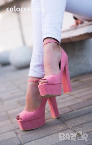 Обувки на ток - розов велур - FS1542, снимка 3 - Дамски обувки на ток - 37395811