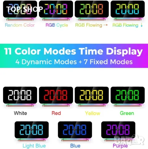 Цифров будилник с многоцветна подсветка SZELAM, 7,4" LED огледален, снимка 2 - Декорация за дома - 48645015