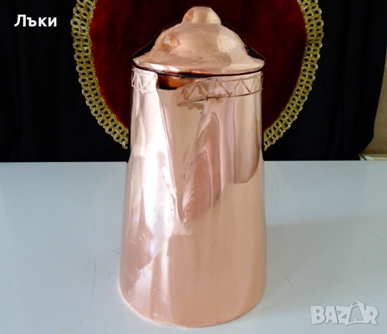 Битова масивна медна кана с капак,чиста червена мед. , снимка 2 - Антикварни и старинни предмети - 51990138