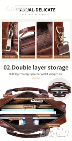 Мъжка ежедневно/функционална бизнес чанта (за лаптоп 15,6”) Естествена кожа!, снимка 15 - Чанти - 49281787