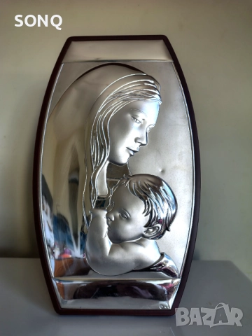 Страхотна Сребрена Икона Дева Мария С Младенеца