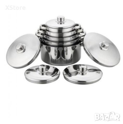 Комплект от 10 части тенджери с тройно дъно и капаци от неръждаема стомана