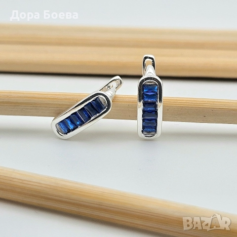 Сребърни обеци: "Скай", снимка 4 - Обеци - 52680941