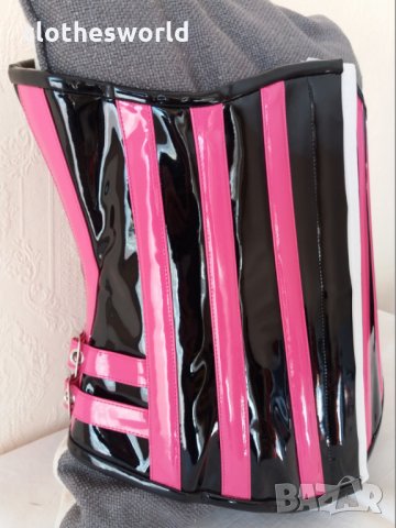 Лачен корсет под бюста в черно и розово Busk с метални банели, снимка 4 - Корсети, бюстиета, топове - 35025250