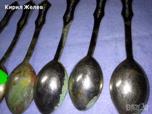 КОМПЛЕКТ 6 Стари РУСКИ БРОНЗОВИ ДЕБЕЛО ПОСРЕБРЕНИ ЛЪЖИЦИ с ФИЛИГРАННА ОРНАМЕНТИКА 42197, снимка 7 - Колекции - 43806649