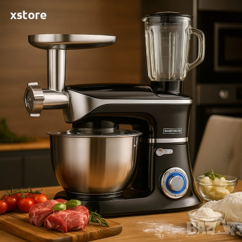 Кухненски робот 3 в 1 Royalty Line RL-PKM1900.7BG - 1900W, 6.5L купа, 1.5L блендер, снимка 4 - Кухненски роботи - 52698732