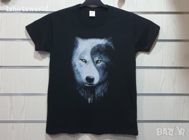 Нова детска тениска с дигитален печат Вълк Ин и Ян, Серия вълци