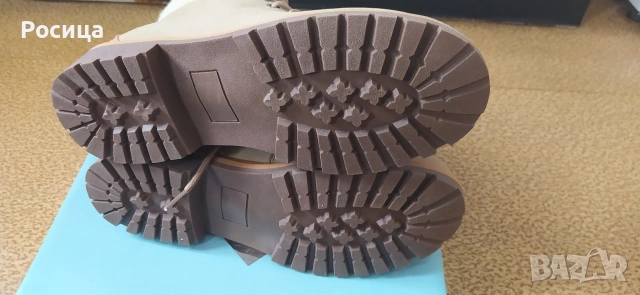 Боти/ кубинки в бежов цвят, велур, 39 номер., чисто нови, снимка 2 - Дамски боти - 53141434