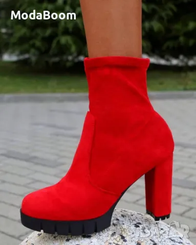 Боти на ток - Велур, снимка 2 - Дамски боти - 48821866