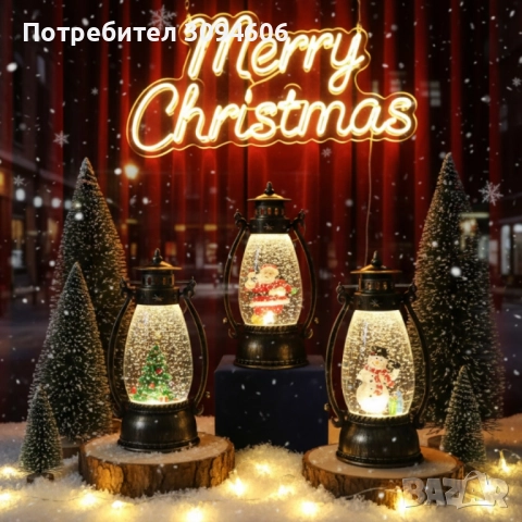 Ретро LED коледен фенер с падащ сняг – магическа светлина и празничен уют