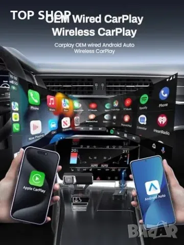 Нов Безжичен CarPlay адаптер за автомобили 2017+ iPhone/Android Auto, снимка 2 - Друга електроника - 49658382