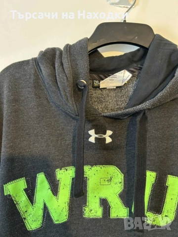 Мъжки суичър Under Armour Wales Rugby Union (WRU) – размер XXL, тъмносив с неоново зелен надпис, снимка 2 - Суичъри - 52166473