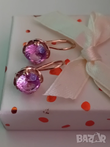 Антикварни  руски златни ажурени обеци с Александрит синтетичен, снимка 7 - Обеци - 52717134