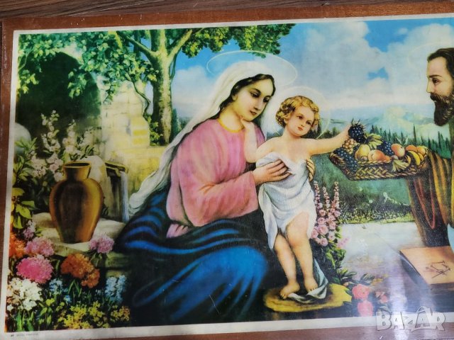 Стара картина Sacra Famiglia, снимка 2 - Антикварни и старинни предмети - 39283938
