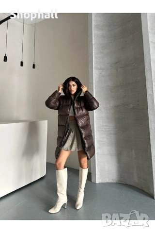 Дебело дълго яке с качулка. Размер 38. Цветове черно и кафяво., снимка 7 - Якета - 53151976