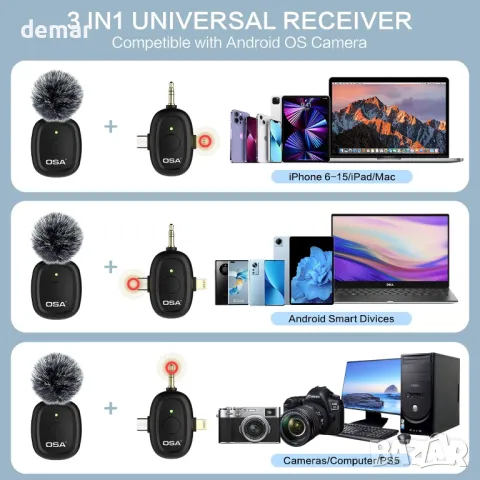 Мини безжичен петличен микрофон OSA за камера и компютър, време за работа до 9 часа, снимка 3 - Микрофони - 47866675