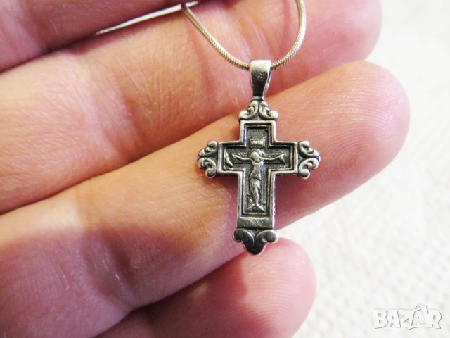 сребърно кръстче, сребърен православен кръст с Исус на гърба  Света Богородица, снимка 3 - Колиета, медальони, синджири - 33315649