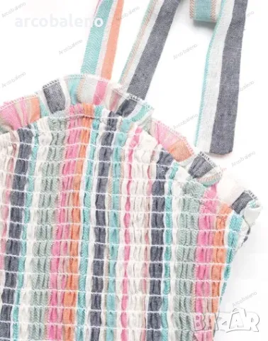 Нов стил дамска рокля с презрамки с цветни контрастни райета, снимка 2 - Рокли - 50001812