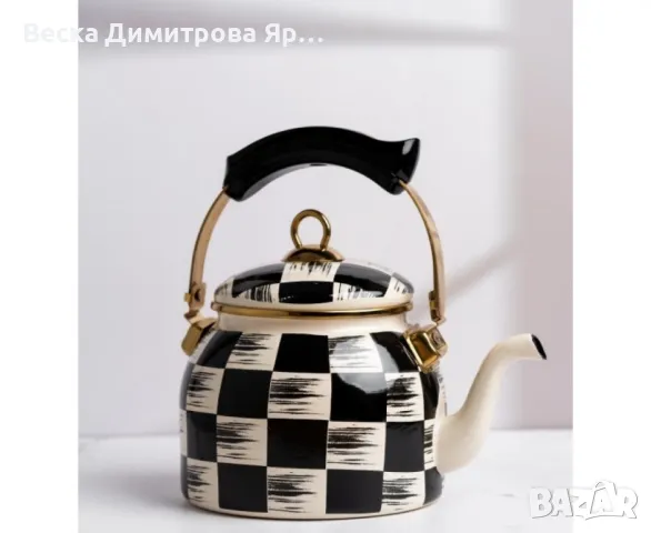 Чайник Goldmann, 2.5л., Емайл, Индукция, Бял/Черен каре, снимка 5 - Съдове за готвене - 48441352