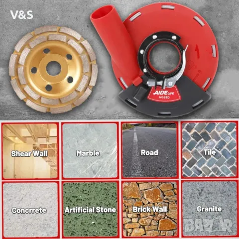 Смукателен капак Aidelife за ъглошлайф 115/125 мм + колело с диамантена чаша 125 мм x 22,2 мм за бет, снимка 5 - Други инструменти - 49182747