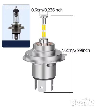 LED крушки H4 360°, снимка 3 - Аксесоари и консумативи - 53135638