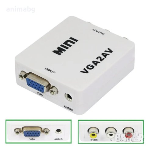 ANIMABG VGA към AV RCA преобразувател с аудио адаптер за връзка на PC компютър Laptop лаптоп таблет , снимка 4 - Кабели и адаптери - 44060721