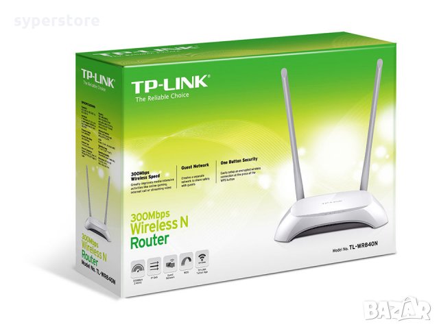 Рутер безжичен  Router TP-Link TL-WR840N Wi-Fi N 300Mbps с 2 мощни външни антени x5 dBi, снимка 4 - Рутери - 22434639