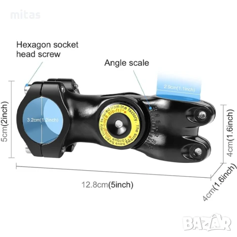 Алуминиева лапа 31.8мм за велосипед с регулируем ъгъл до 60° / 110mm, снимка 8 - Части за велосипеди - 50943478