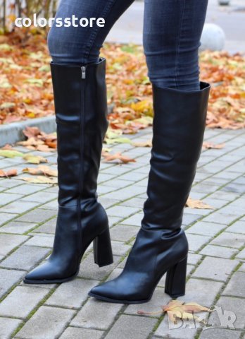 Ботуши на ток - черна кожа - K-12, снимка 2 - Дамски ботуши - 35517042