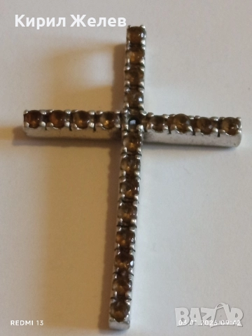 Класически сребърен кръст с равномерно разположени малки фасетирани кристали ЦИТРИН 39217, снимка 7 - Колиета, медальони, синджири - 52960830
