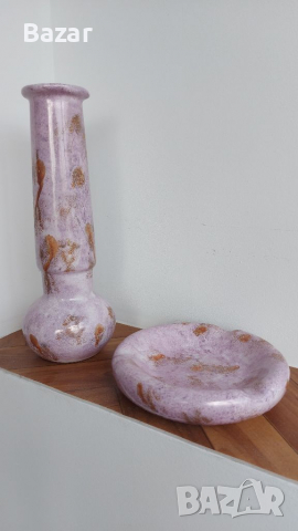 Керамични ваза и пепелник в лилаво