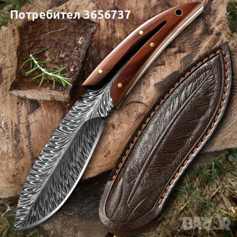 Швейцарски  многофункционален  ловен нож с шарка на пера, снимка 1 - Ножове - 43945223