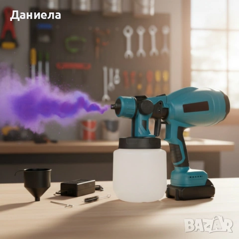Акумулаторен и безжичен пистолет за боядисване с 2 батерии 21V, снимка 3 - Други инструменти - 53566560