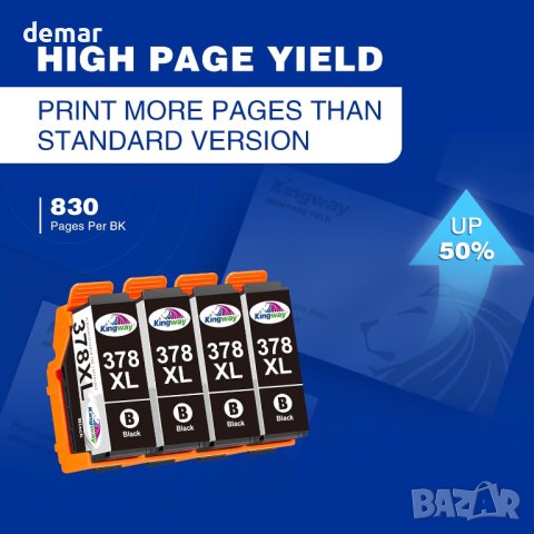 KINGWAY 378XL Черни касети с мастило, преработени за Epson 378 378XL, снимка 4 - Консумативи за принтери - 43487663