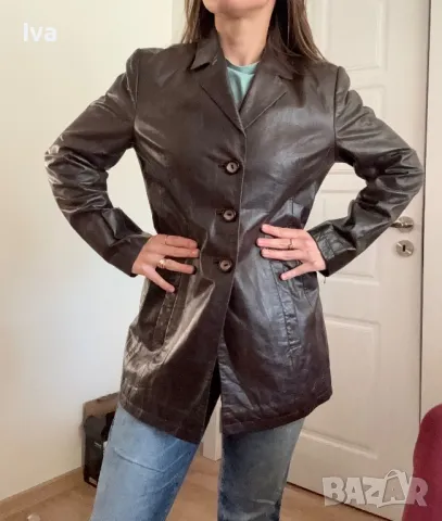 Дамско яке естествена кожа м л размер тъмно кафяво zaffers, снимка 2 - Якета - 50128362