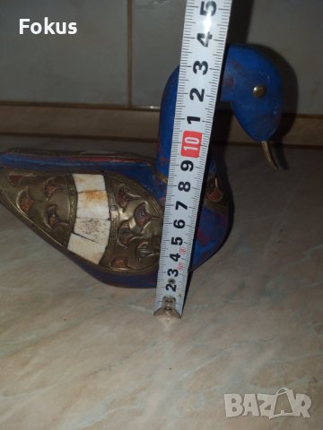 Страхотна синя дървена патица патка с месинг и кост, снимка 4 - Антикварни и старинни предмети - 43414187